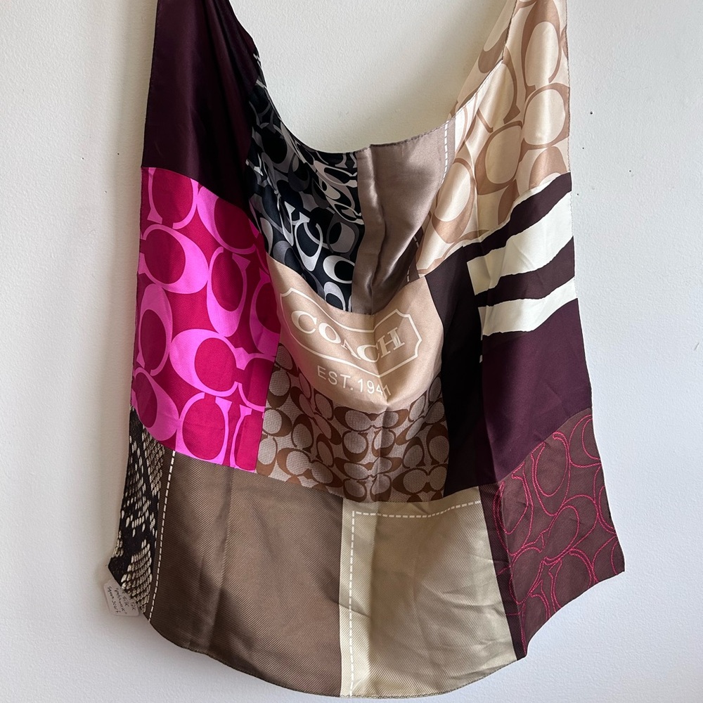 Coach Patchwork Scarf in Pink, Brown, and Cream